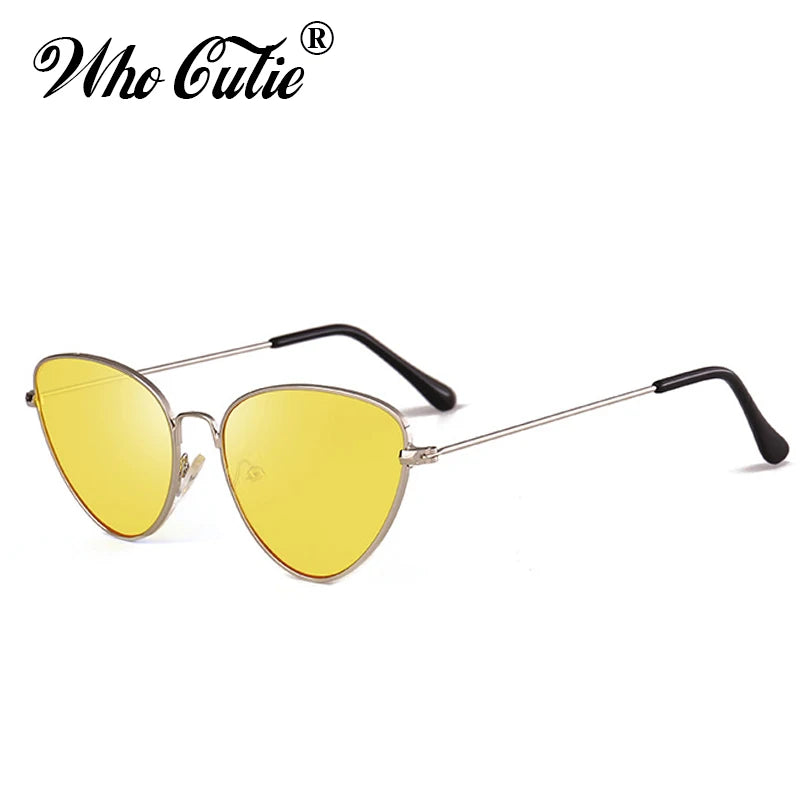 WHO CUTIE 2025 Pink Tint Cat Eye Sunglasses Women Brand Designer Retro Vintage Lens Cool Flat Top Sun Glasses Shades oculos 482