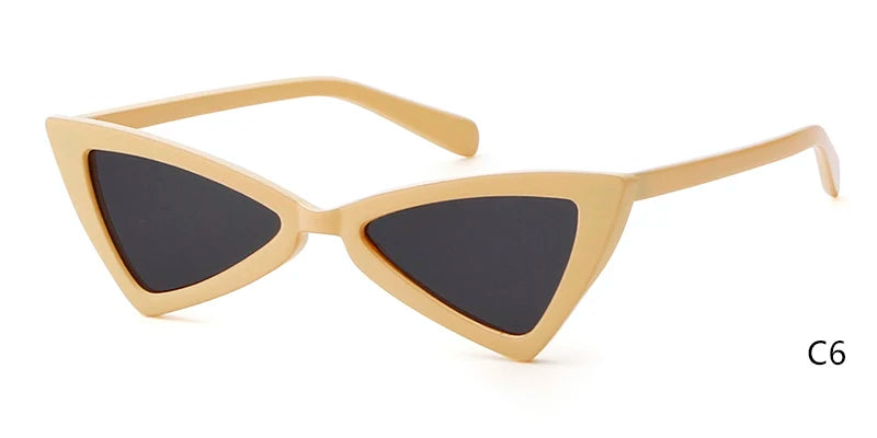 WHO CUTIE Triangle Sunglasses Women Brand Designer Vintage Cat Eye Frame 90s Stylish White Black Cateye Sun Glasses Shades OM470