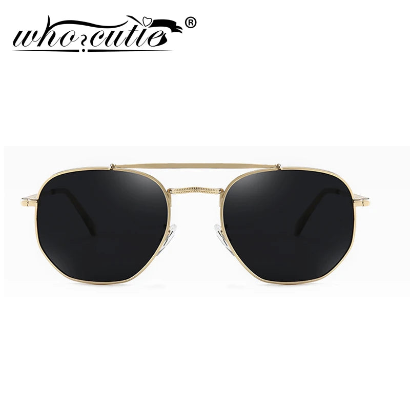 WHO CUTIE Vintage Polygon Sunglasses Polarized Men Women 2025 Brand Designer Flat Lens Metal Frame Sun Glasses Cool 3648 Shades