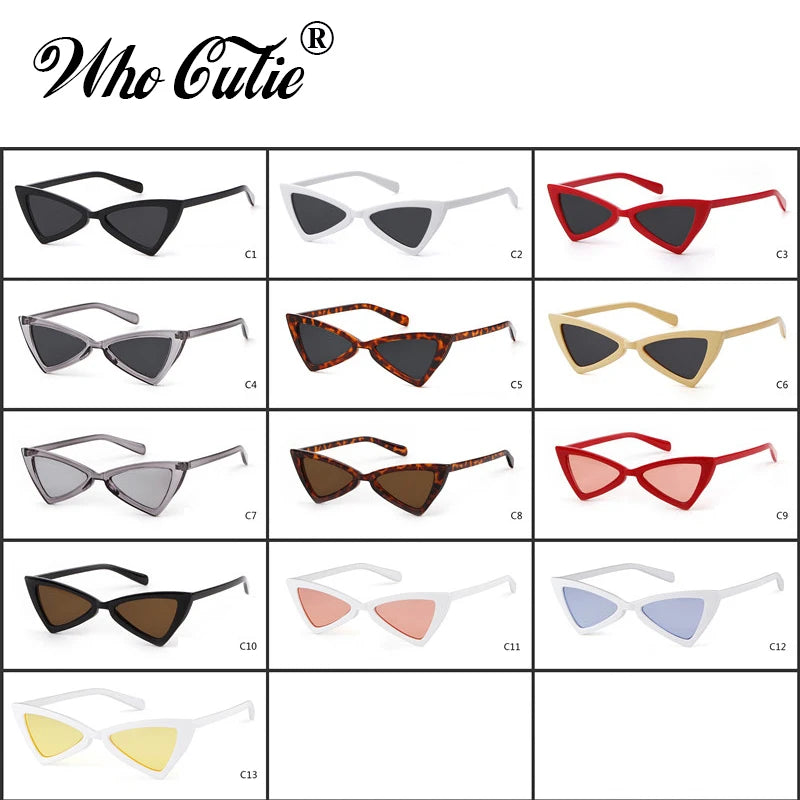 WHO CUTIE Triangle Sunglasses Women Brand Designer Vintage Cat Eye Frame 90s Stylish White Black Cateye Sun Glasses Shades OM470