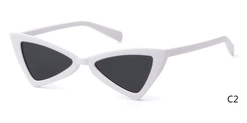 WHO CUTIE Triangle Sunglasses Women Brand Designer Vintage Cat Eye Frame 90s Stylish White Black Cateye Sun Glasses Shades OM470