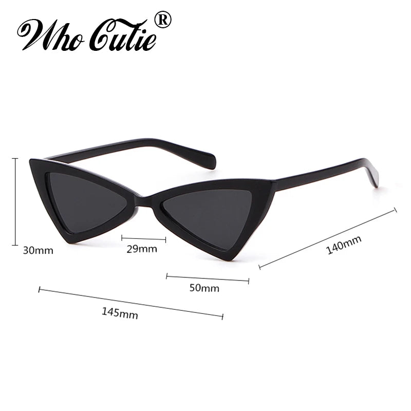 WHO CUTIE Triangle Sunglasses Women Brand Designer Vintage Cat Eye Frame 90s Stylish White Black Cateye Sun Glasses Shades OM470