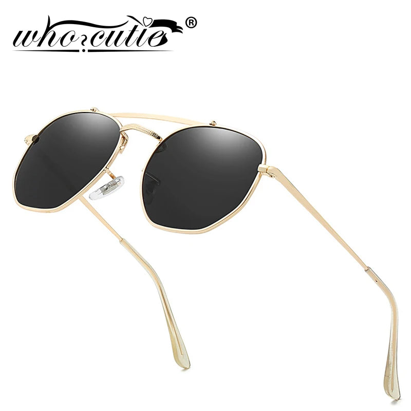WHO CUTIE Vintage Polygon Sunglasses Polarized Men Women 2025 Brand Designer Flat Lens Metal Frame Sun Glasses Cool 3648 Shades