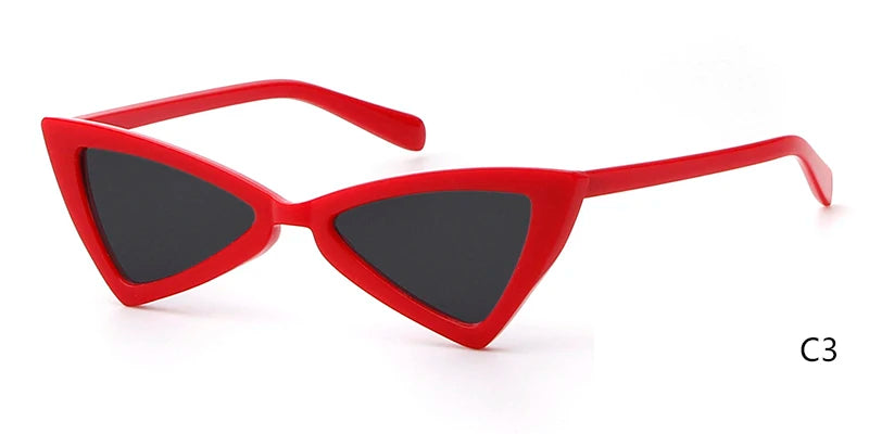 WHO CUTIE Triangle Sunglasses Women Brand Designer Vintage Cat Eye Frame 90s Stylish White Black Cateye Sun Glasses Shades OM470