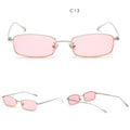 Vintage Small Narrow Rectangle Sunglasses Women Men Brand Red Clear Lens Skinny Slim Wire Retro Hip Hop Sun Glasses Shades OM522