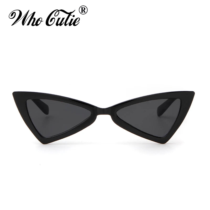 WHO CUTIE Triangle Sunglasses Women Brand Designer Vintage Cat Eye Frame 90s Stylish White Black Cateye Sun Glasses Shades OM470