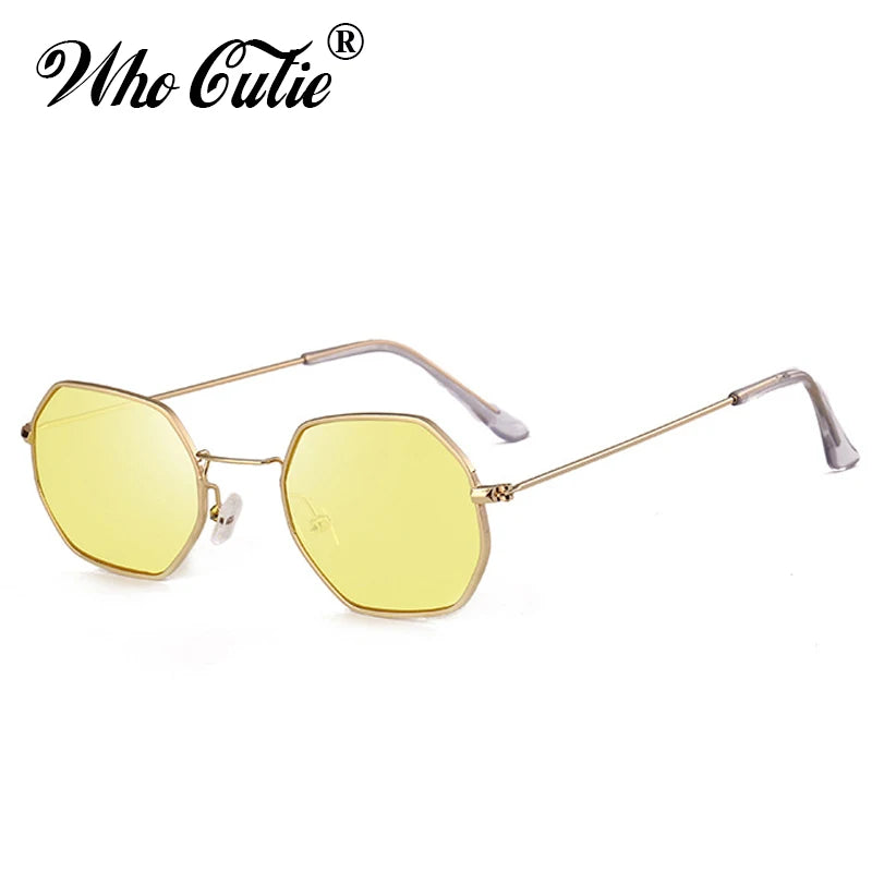 WHO CUTIE 2025 Brand Designer Red Tint Octagon Sunglasses Women Vintage Yellow Lens Female Sun Glasses Shades oculos OM348