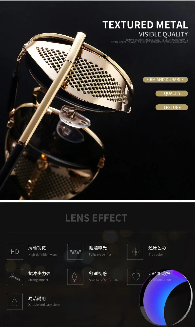 WHO CUTIE 2025 Round Steampunk Goggles Sunglasses Men Brand Designer Vintage Retro Circle Metal Iron Man Punk Sun Glasses OM143