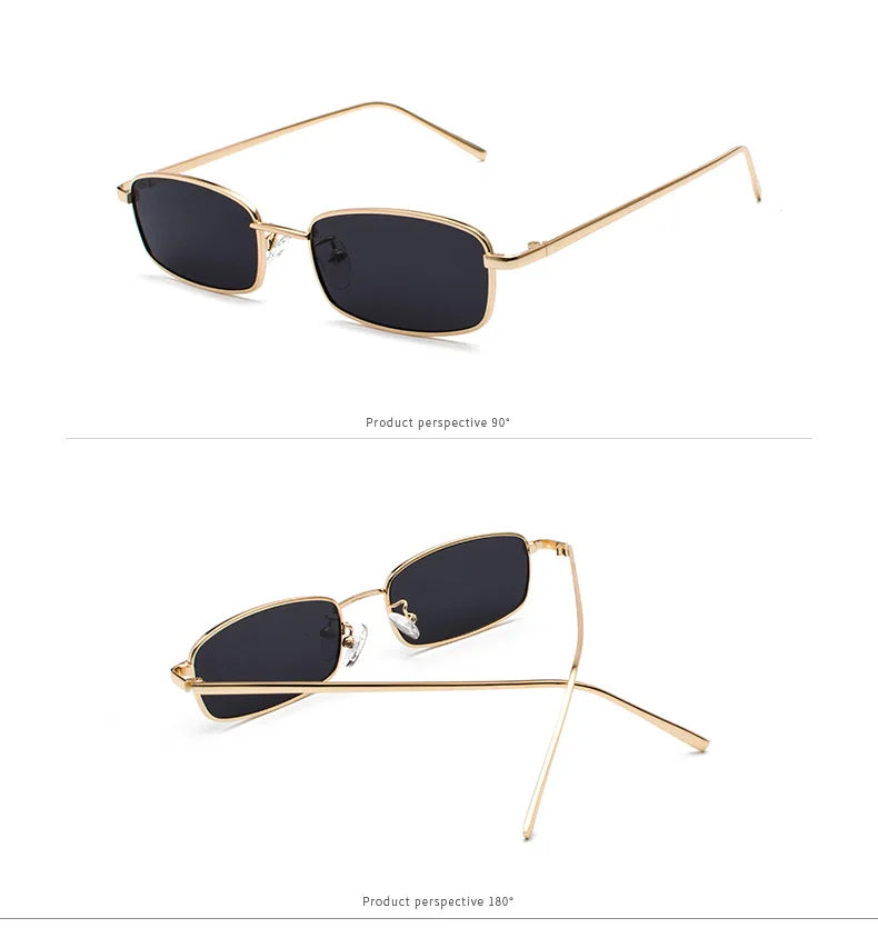 Vintage Small Narrow Rectangle Sunglasses Women Men Brand Red Clear Lens Skinny Slim Wire Retro Hip Hop Sun Glasses Shades OM522