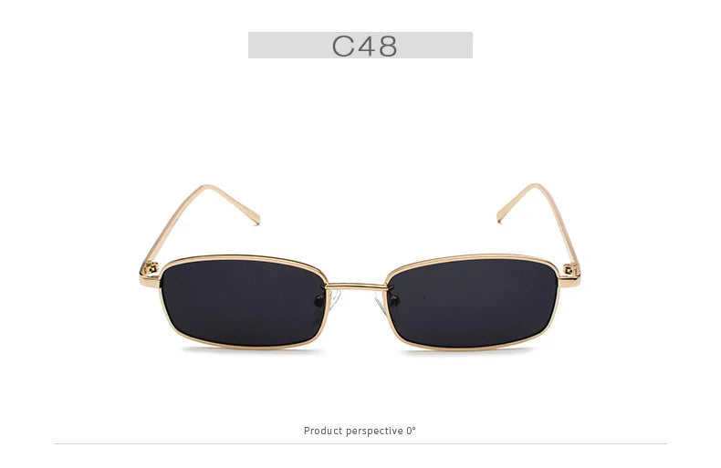 Vintage Small Narrow Rectangle Sunglasses Women Men Brand Red Clear Lens Skinny Slim Wire Retro Hip Hop Sun Glasses Shades OM522