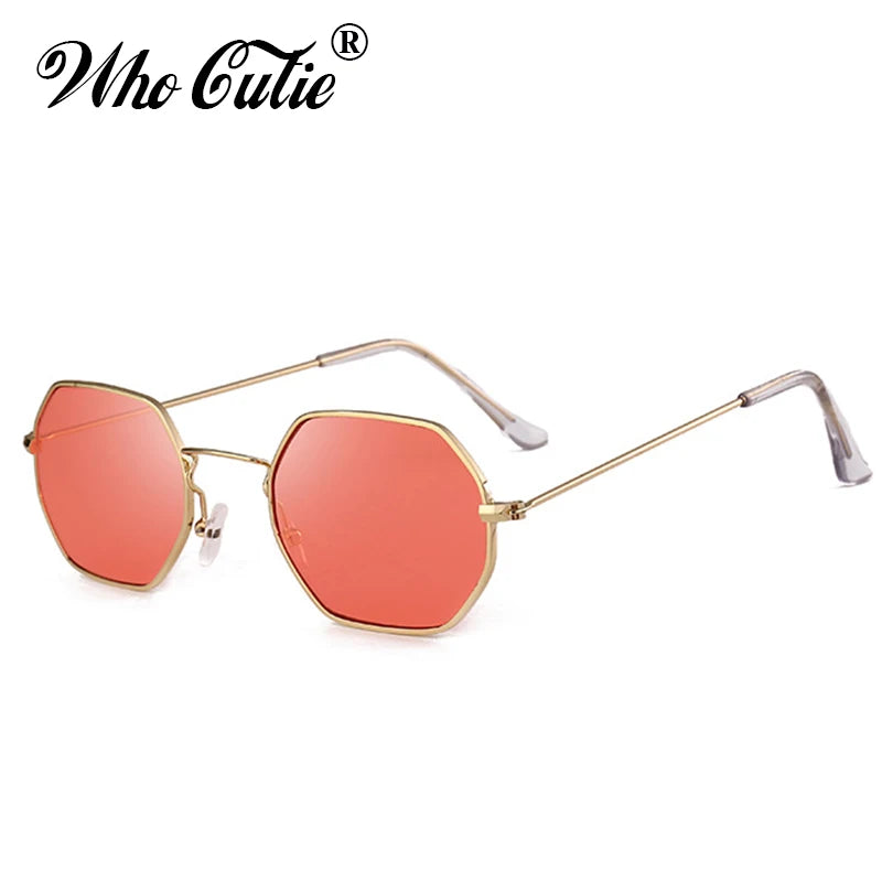 WHO CUTIE 2025 Brand Designer Red Tint Octagon Sunglasses Women Vintage Yellow Lens Female Sun Glasses Shades oculos OM348