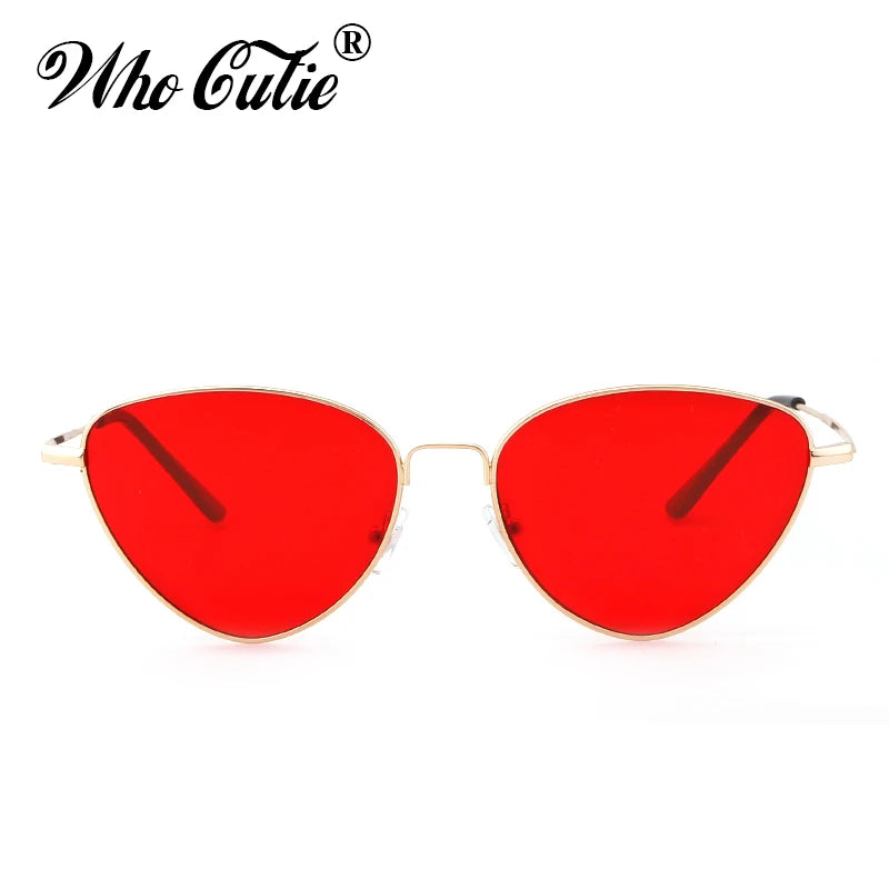 WHO CUTIE 2025 Pink Tint Cat Eye Sunglasses Women Brand Designer Retro Vintage Lens Cool Flat Top Sun Glasses Shades oculos 482