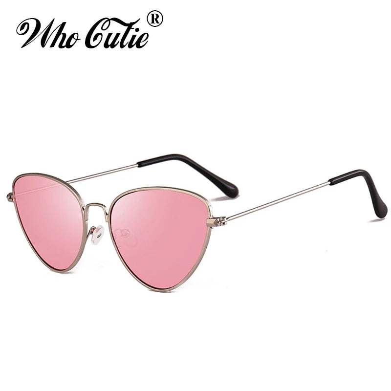 WHO CUTIE 2025 Pink Tint Cat Eye Sunglasses Women Brand Designer Retro Vintage Lens Cool Flat Top Sun Glasses Shades oculos 482