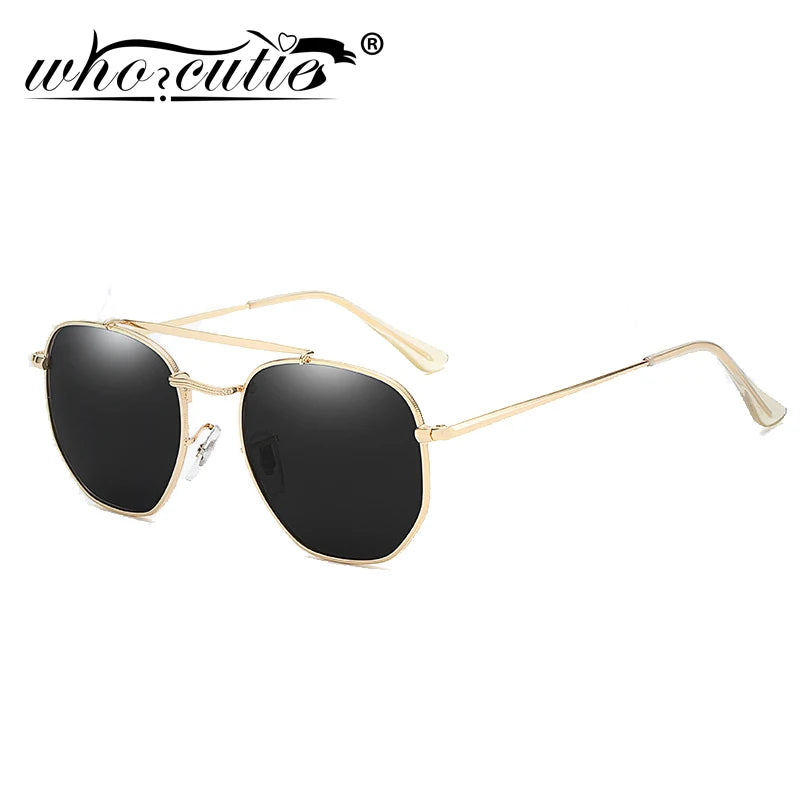 WHO CUTIE Vintage Polygon Sunglasses Polarized Men Women 2025 Brand Designer Flat Lens Metal Frame Sun Glasses Cool 3648 Shades
