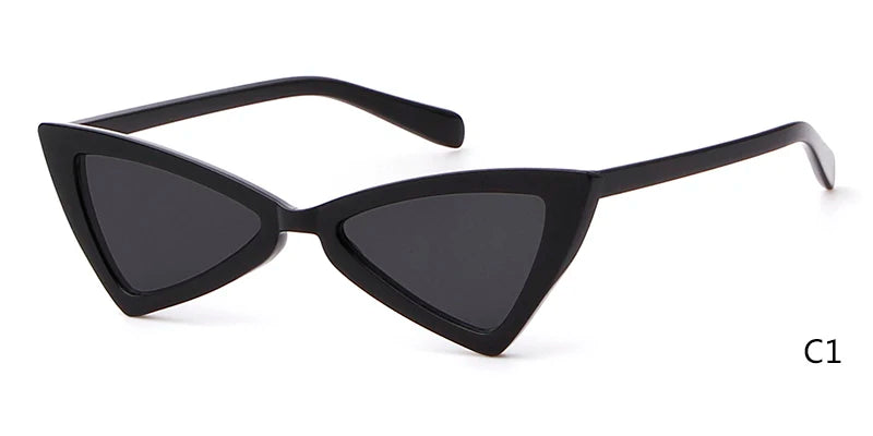 WHO CUTIE Triangle Sunglasses Women Brand Designer Vintage Cat Eye Frame 90s Stylish White Black Cateye Sun Glasses Shades OM470