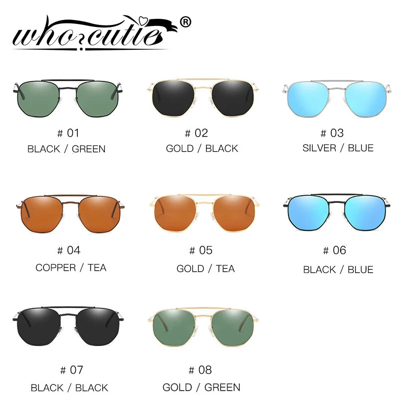 WHO CUTIE Vintage Polygon Sunglasses Polarized Men Women 2025 Brand Designer Flat Lens Metal Frame Sun Glasses Cool 3648 Shades