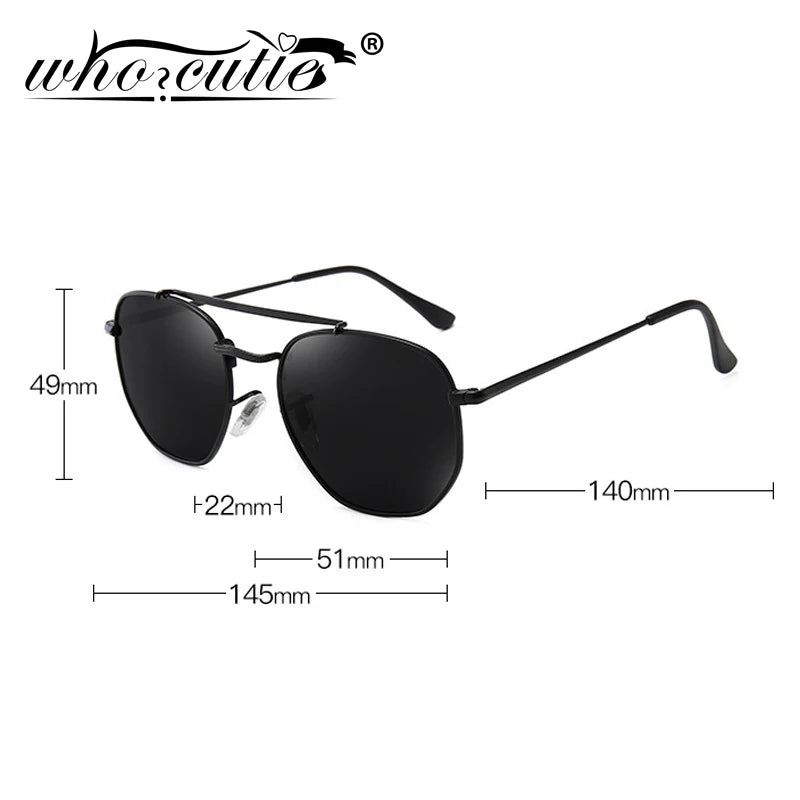 WHO CUTIE Vintage Polygon Sunglasses Polarized Men Women 2025 Brand Designer Flat Lens Metal Frame Sun Glasses Cool 3648 Shades