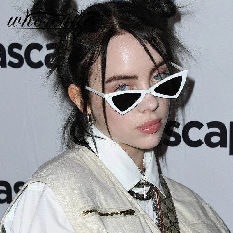 WHO CUTIE Triangle Sunglasses Women Brand Designer Vintage Cat Eye Frame 90s Stylish White Black Cateye Sun Glasses Shades OM470