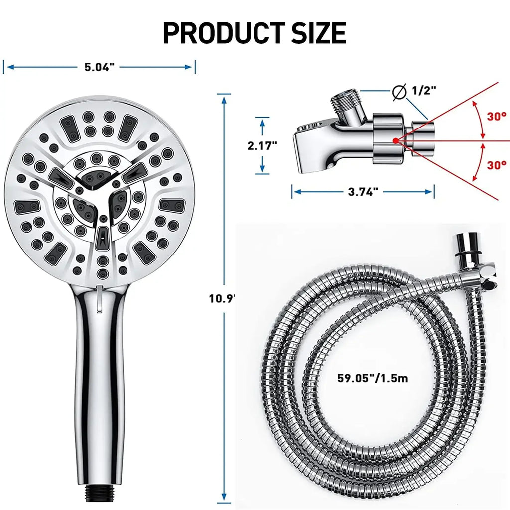 SZRSTH Shower Head with Handheld, High Pressure 10 Modes with 59" Stainless Steel Hose Adjustable Holder