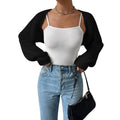 Women's Open Front Cropped Cardigan Long Sleeve Solid Color Ribbed Knit Shrug Sweater Bolero Tops