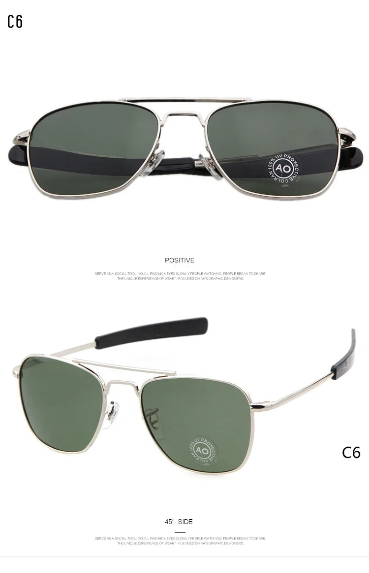 WHO CUTIE 2025 MILITARY Pilot Sunglasses Men Brand Design American Optical Lens AO Eyewear Square Army Sun Glasses Male UV400