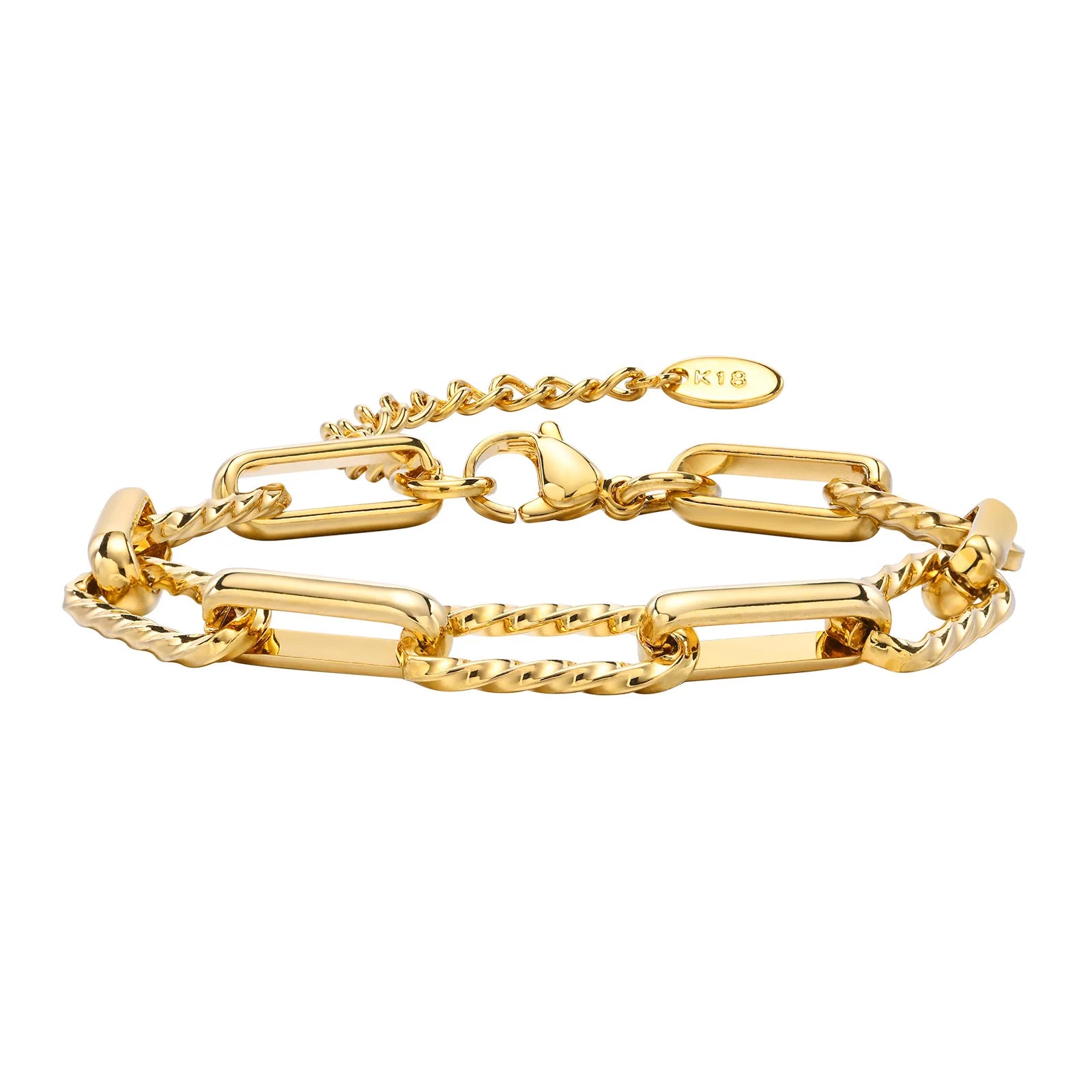 Women Stainless Steel Chain Bracelet,18K Gold Plated Adjustable Link Bracelet, Layered Jewelry