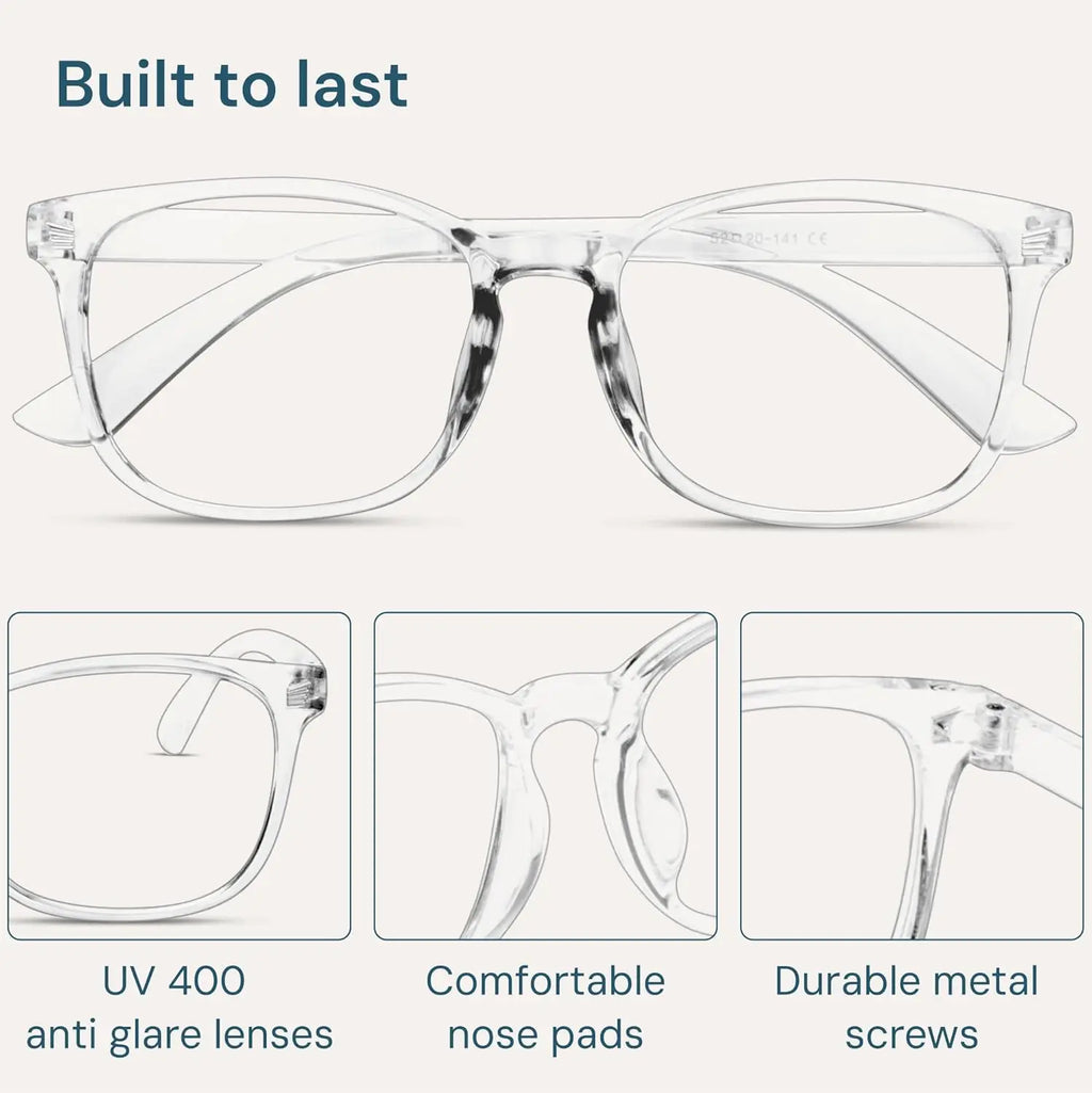Clear Blue Light Glasses for Computer & Gaming - Anti UV, Scratch-Resistant, Comfort Fit