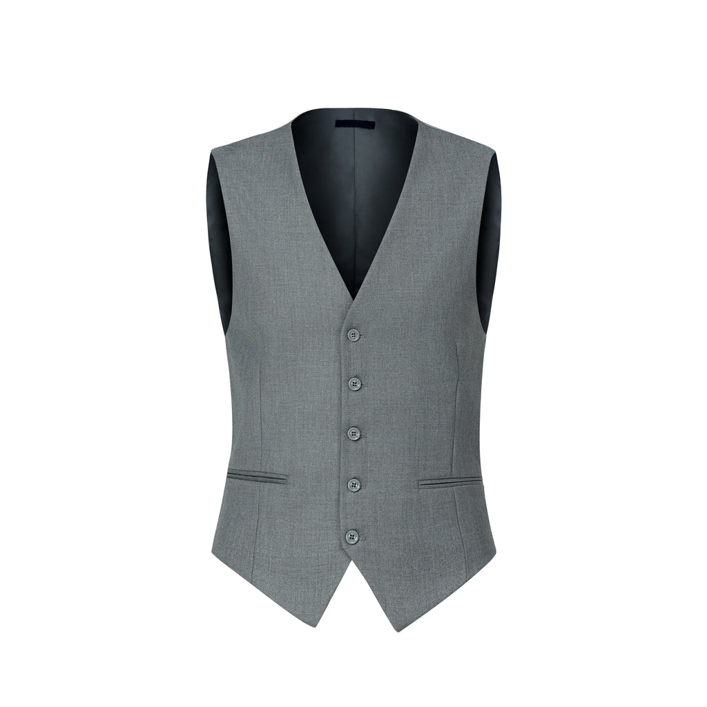 3pcs Men's Classic Solid Color Suit Set Long Sleeve Blazer with Button Details Non-Stretch Fabric Regular Fit for All Seasons