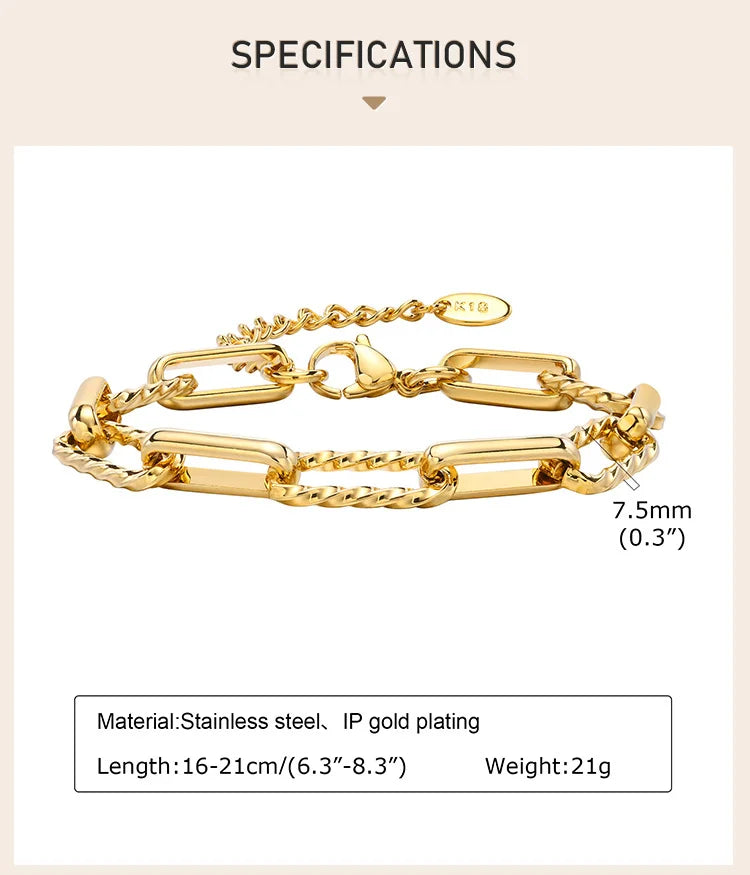 Women Stainless Steel Chain Bracelet,18K Gold Plated Adjustable Link Bracelet, Layered Jewelry