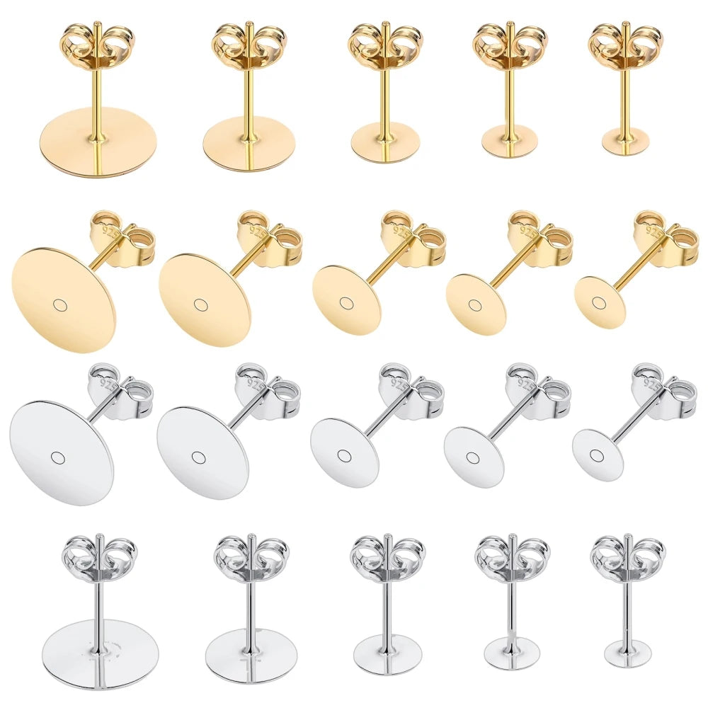 50pcs/Bag 925 Silver Stainless Steel Earring Studs Blank Post Base Pins With Earring Plug Findings Ear Back For Jewelry Making