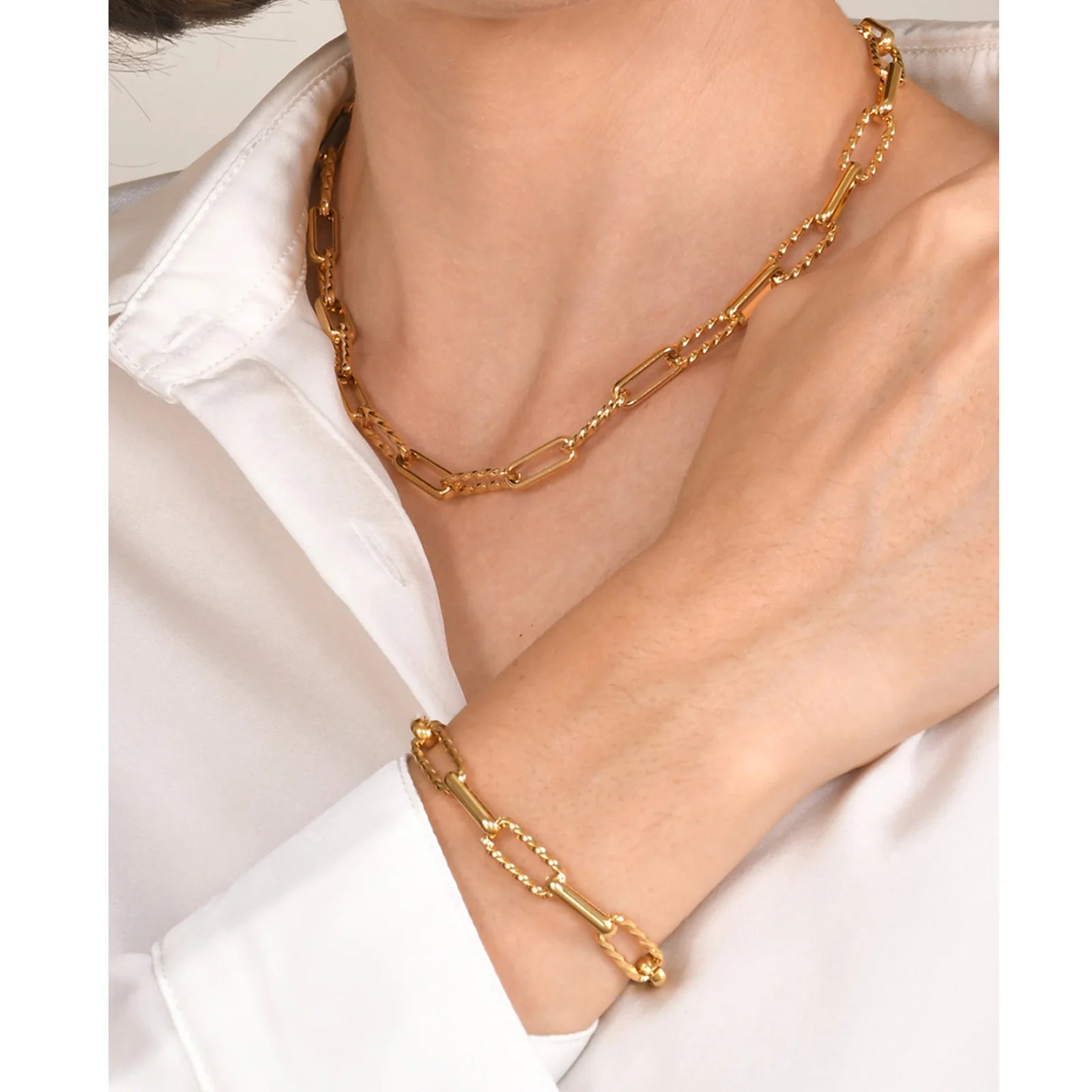 Women Stainless Steel Chain Bracelet,18K Gold Plated Adjustable Link Bracelet, Layered Jewelry
