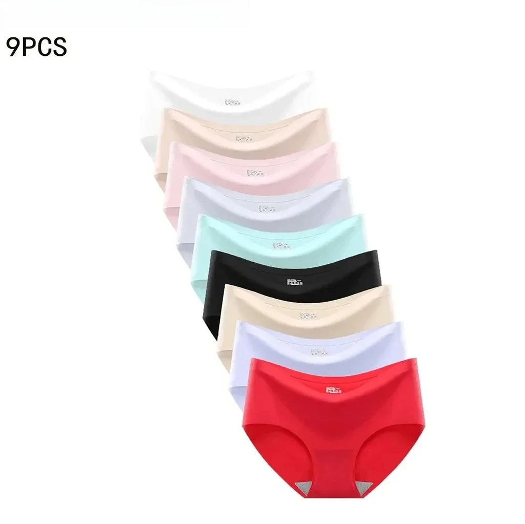 9-Pack Seamless Women’s Underwear, Ice Silk Mid Waist Briefs Set, Soft Comfortable Panties for Daily Wear