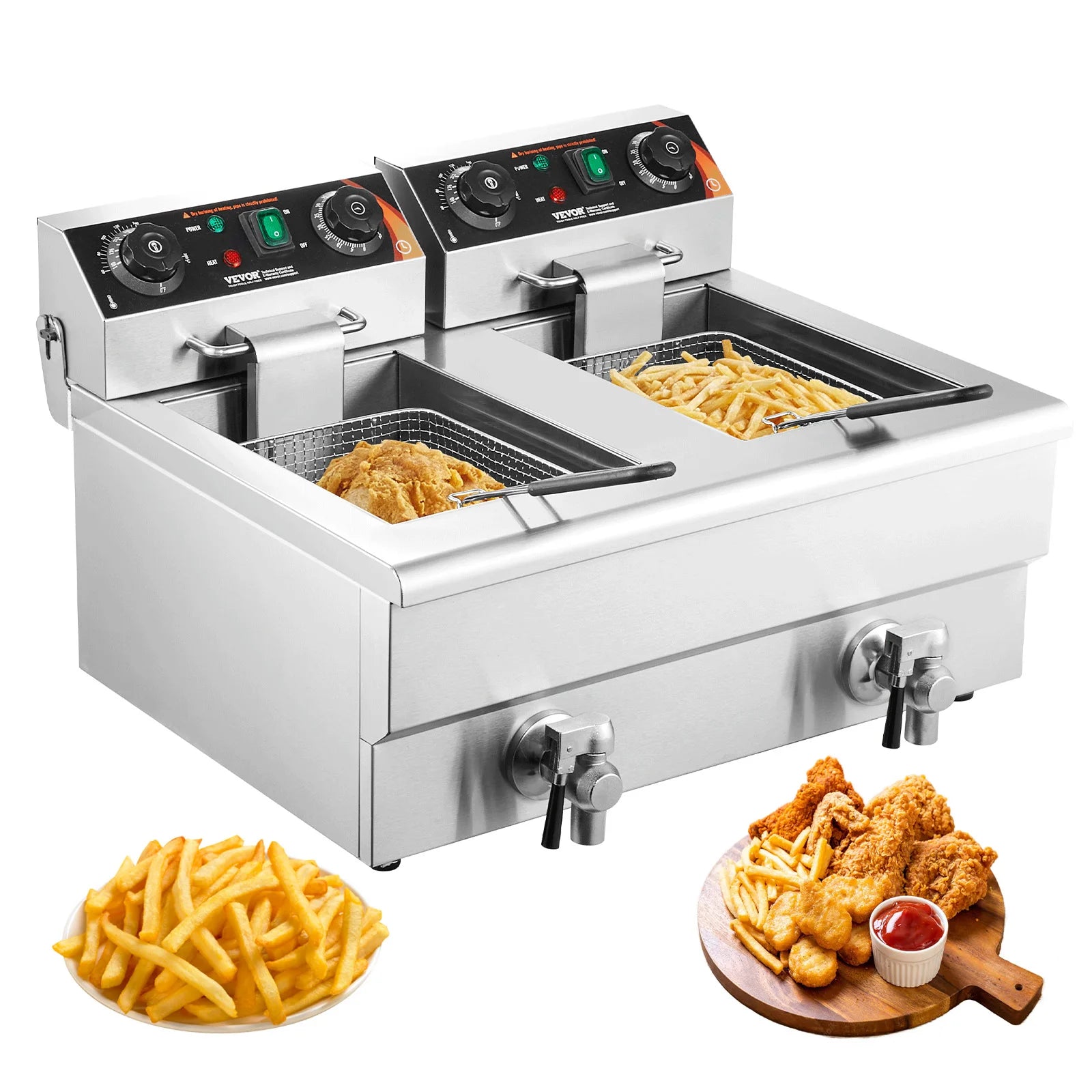 SucceBuy  12L Electric Deep Fryer w/Dual Removable Tanks Commercial Countertop  Fryer