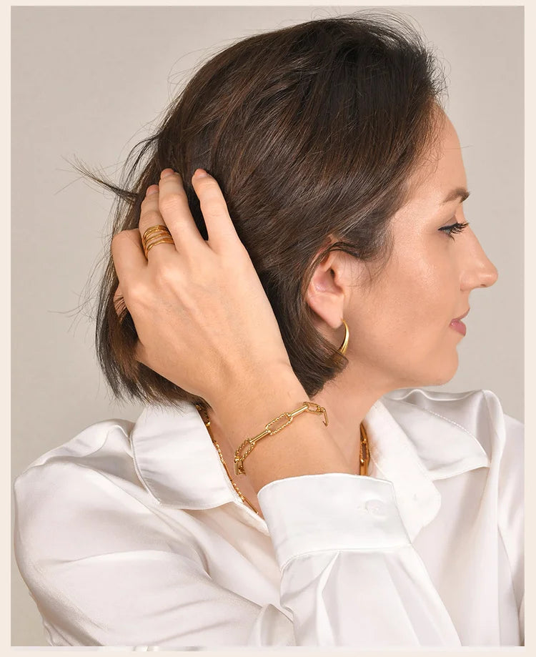 Women Stainless Steel Chain Bracelet,18K Gold Plated Adjustable Link Bracelet, Layered Jewelry