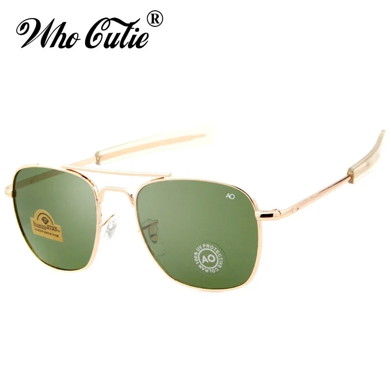 WHO CUTIE 2025 MILITARY Pilot Sunglasses Men Brand Design American Optical Lens AO Eyewear Square Army Sun Glasses Male UV400