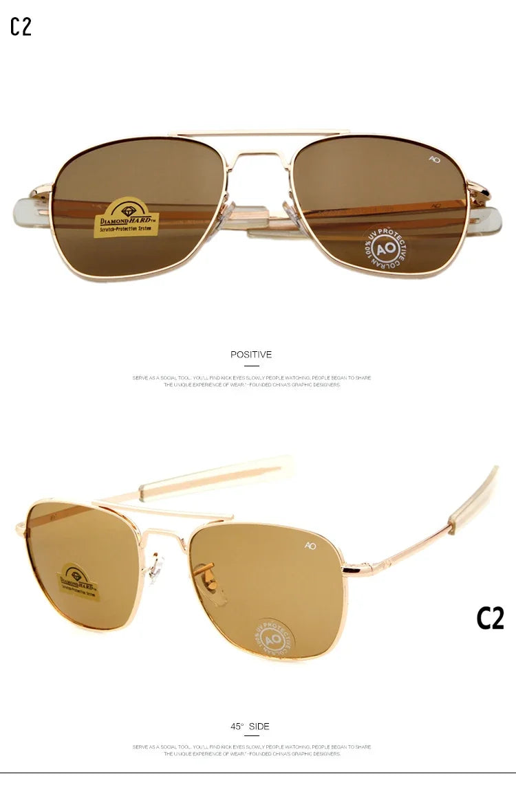 WHO CUTIE 2025 MILITARY Pilot Sunglasses Men Brand Design American Optical Lens AO Eyewear Square Army Sun Glasses Male UV400
