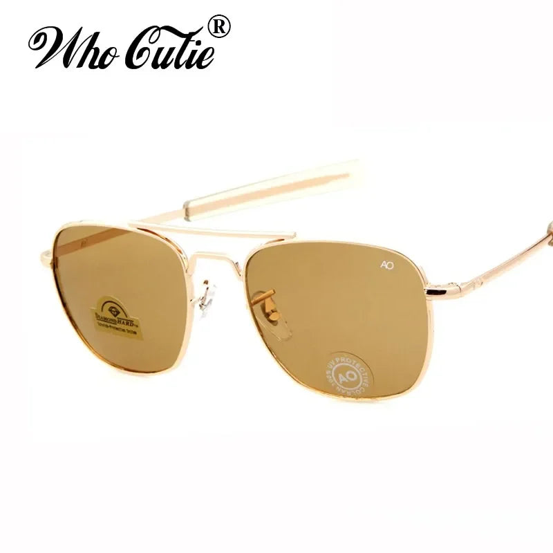 WHO CUTIE 2025 MILITARY Pilot Sunglasses Men Brand Design American Optical Lens AO Eyewear Square Army Sun Glasses Male UV400