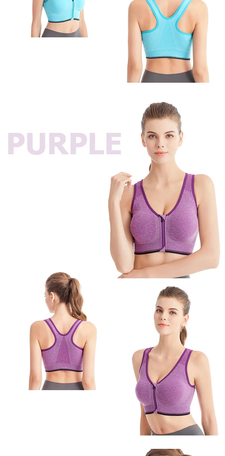 Running Fitness Sports Bra Front Zipper Women's Underwear Shockproof without Underwire Bralette Breathable Seamless Brassiere