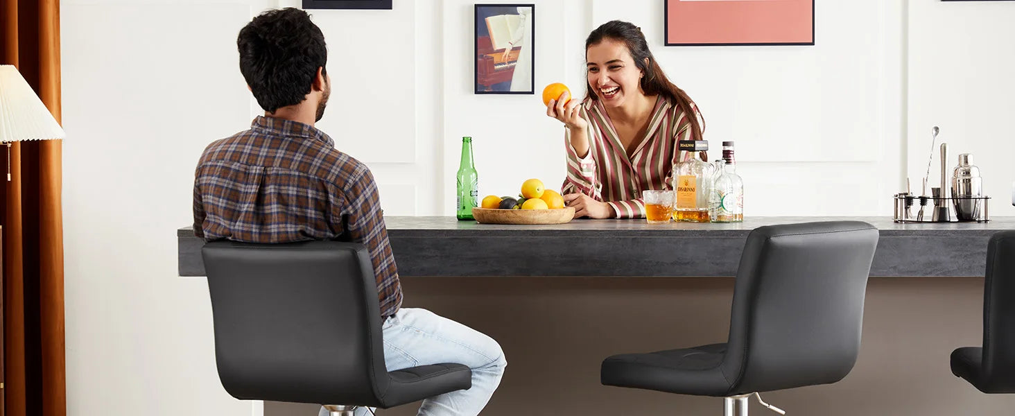 JHK PU Leather Bar Stools Set of 2,Upholstered Counter Height Bar Stools,SGS Certified Gas Gylinder Comfortbale Backrest