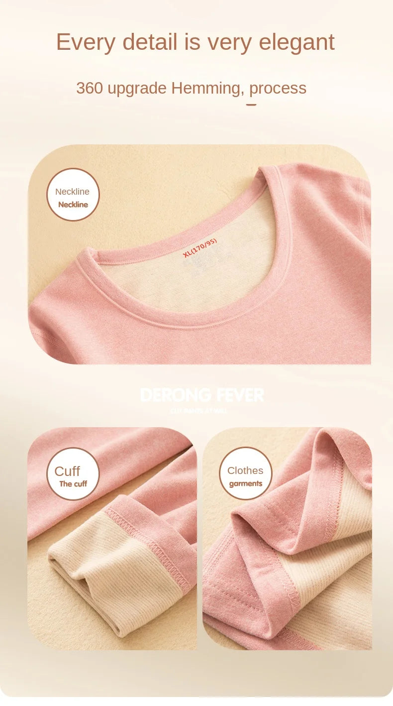 Wool Silk Thermal Underwear Set Double-sided Cashmere Long Johns Plus Cashmere Thick Autumn Winter for Men Women Warm Underwear