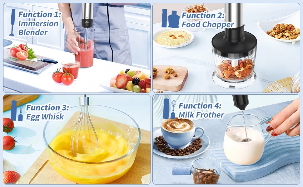 1000W Electric Immersion Handheld Blender, 5 in 1 Kitchen Hand Blender for soups, smoothies, purees and baby food.