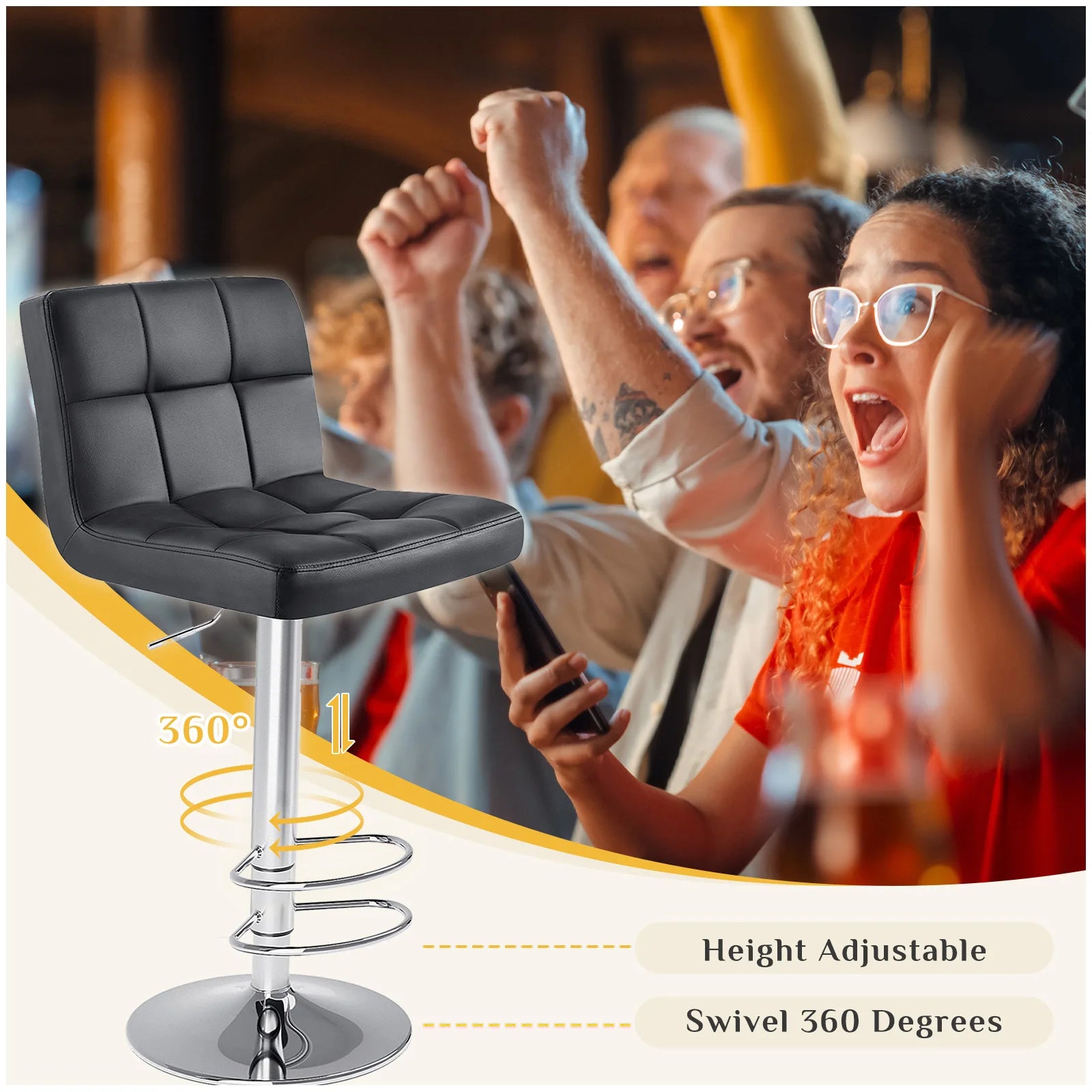 JHK PU Leather Bar Stools Set of 2,Upholstered Counter Height Bar Stools,SGS Certified Gas Gylinder Comfortbale Backrest