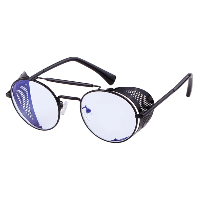 WHO CUTIE 2025 Round Steampunk Goggles Sunglasses Men Brand Designer Vintage Retro Circle Metal Iron Man Punk Sun Glasses OM143