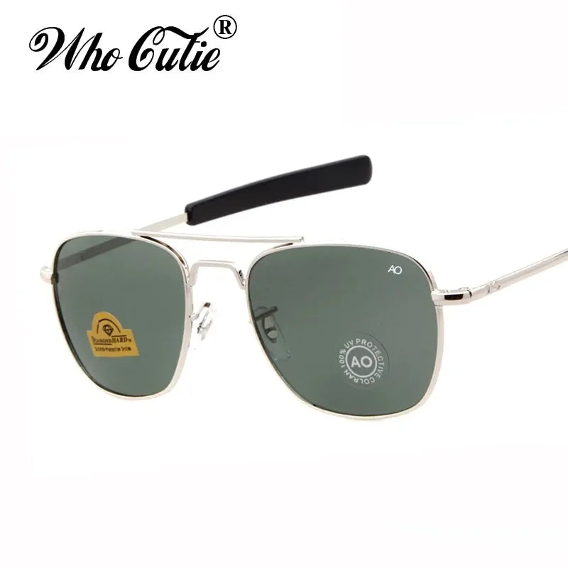 WHO CUTIE 2025 MILITARY Pilot Sunglasses Men Brand Design American Optical Lens AO Eyewear Square Army Sun Glasses Male UV400