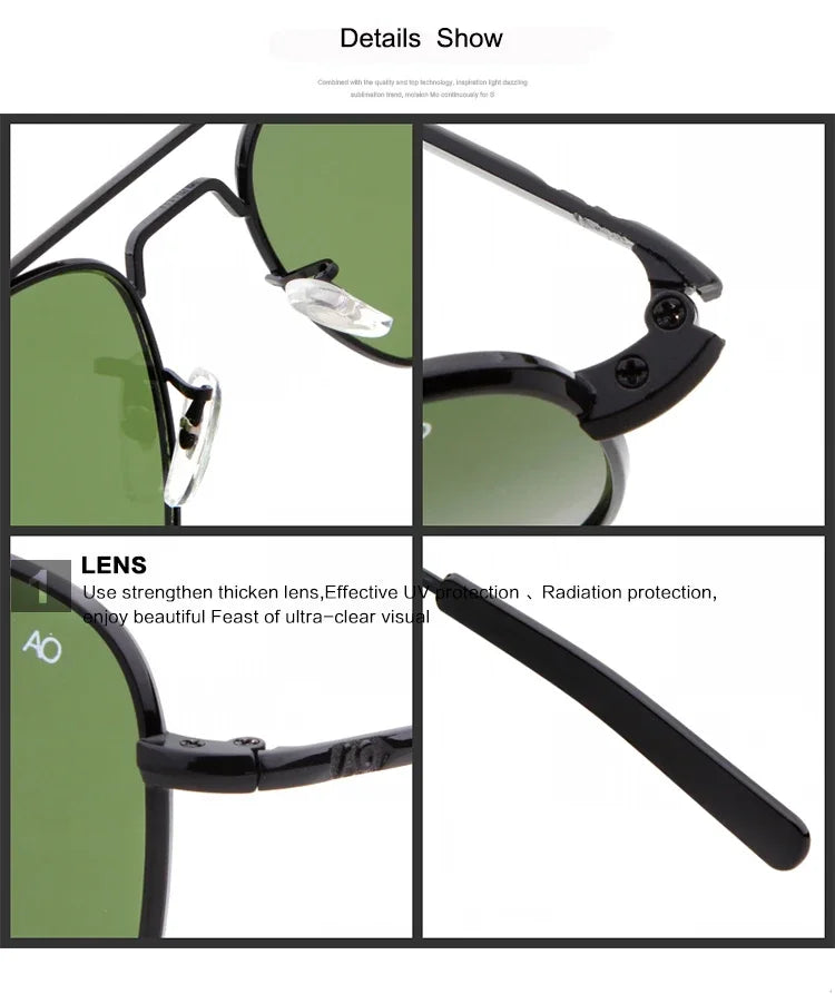 WHO CUTIE 2025 MILITARY Pilot Sunglasses Men Brand Design American Optical Lens AO Eyewear Square Army Sun Glasses Male UV400