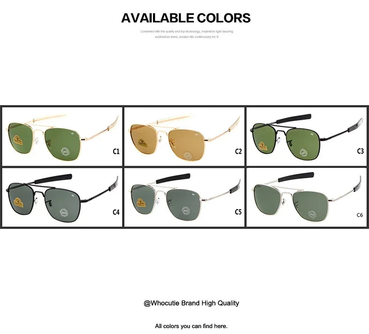 WHO CUTIE 2025 MILITARY Pilot Sunglasses Men Brand Design American Optical Lens AO Eyewear Square Army Sun Glasses Male UV400