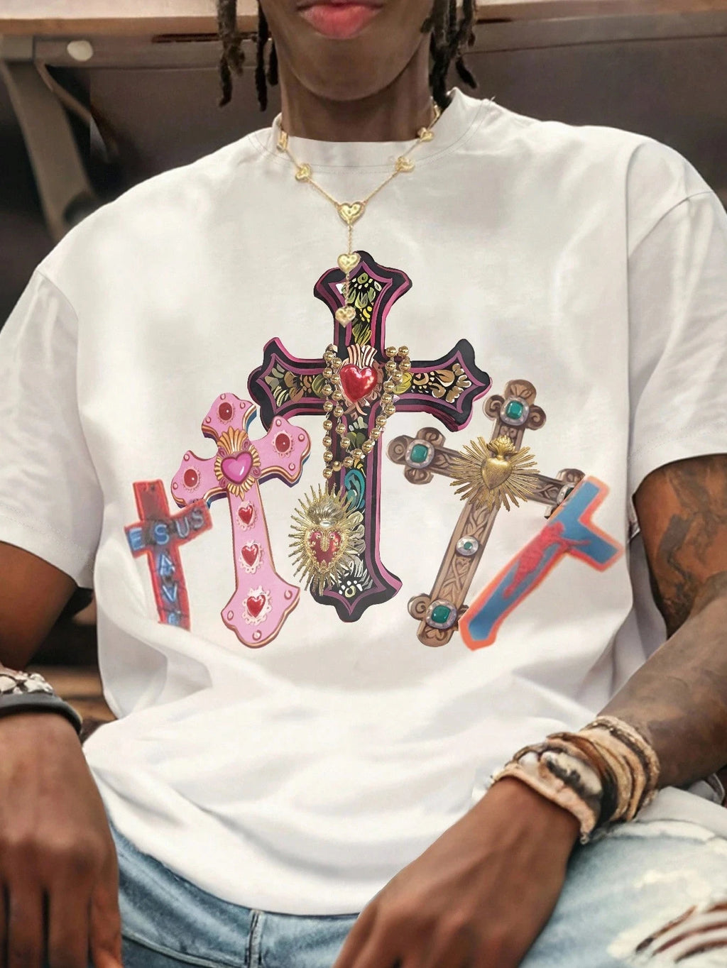 Mens  Comfortable Mens White Crew Neck T-Shirt Cross Jesus Print T-Shirt Vintage Shirt Graphic T-Shirt pro choice streetwear