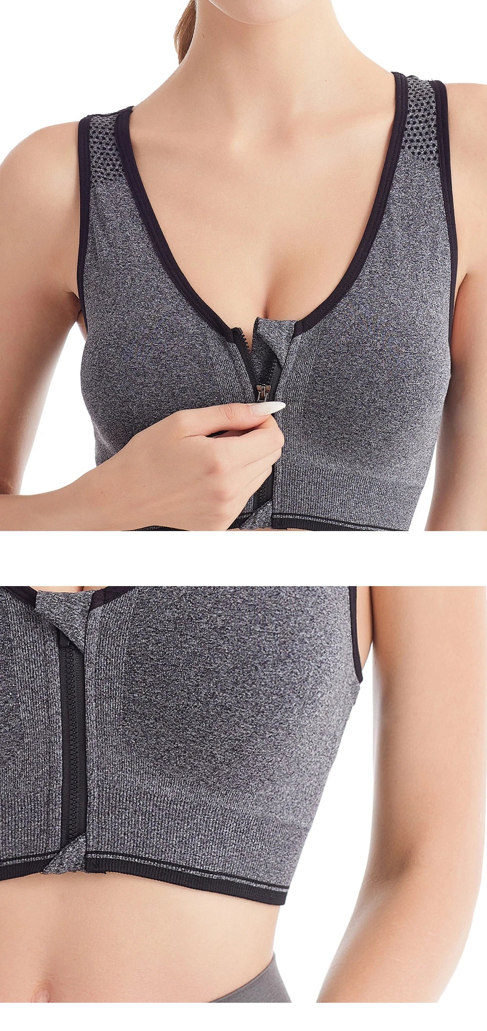 Running Fitness Sports Bra Front Zipper Women's Underwear Shockproof without Underwire Bralette Breathable Seamless Brassiere