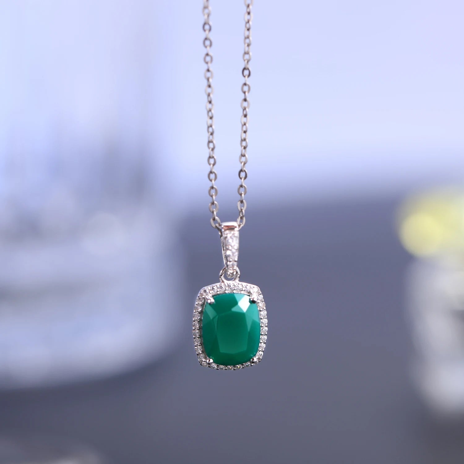GEM'S BALLET  3.67Ct Natural Green Agate Gemstone Pendant Necklace For Women 925 Sterling Silver Fine Jewelry Drop Shipping