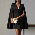 Summer Dress Women 2026 Office Business Suit Solid Color Patchwork V-Neck Double-Breasted Blazer Dress